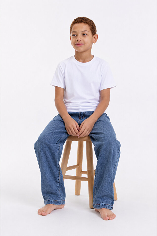 تي شيرت أساسي للأولاد من القطن برقبة دائرية وأكمام قصيرة، تصميم مريح