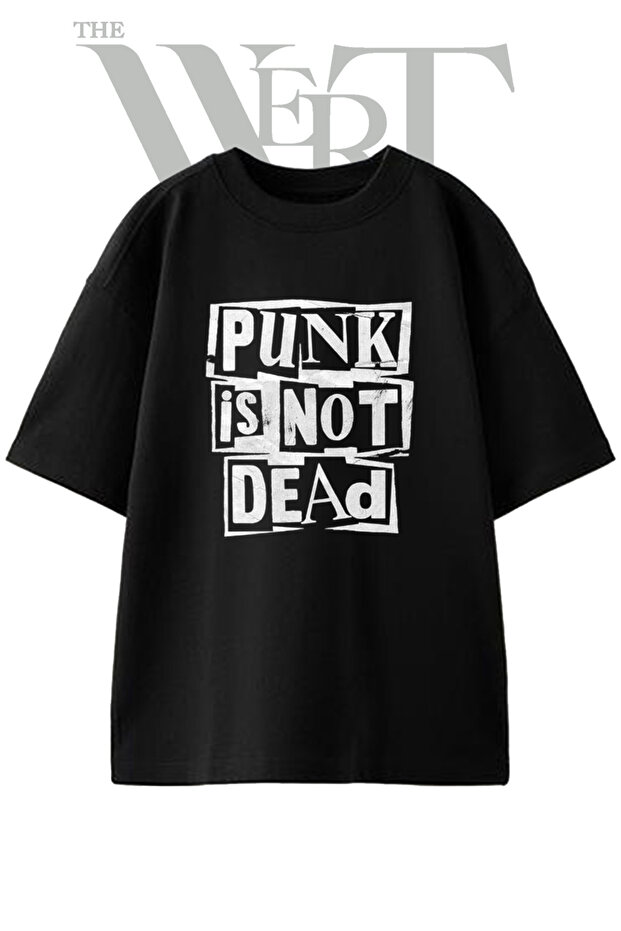 Punk Slogan Design Printed Unisex Black Oversize T-Shirt