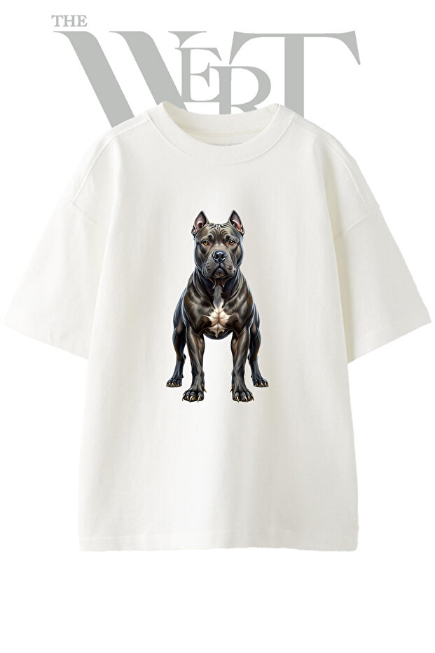 تي شيرت أبيض كبير الحجم مطبوع بتصميم American Bully للجنسين