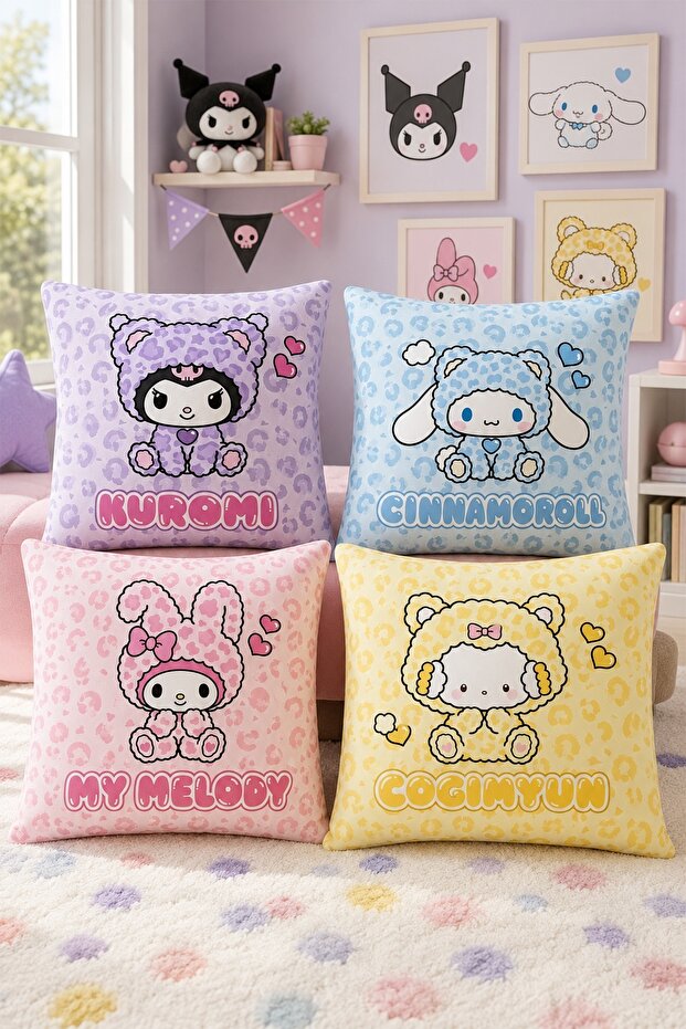 Kuromi Friends Patterned 4-Piece Children's and Baby Pillowcase Set