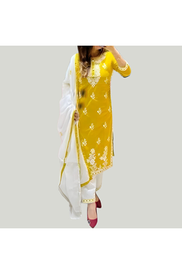Yellow Rayon Cotton Salwar Kameez & Dupatta- FFT5826-Size:M-38-Inches