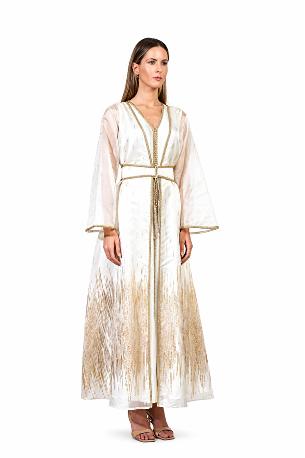 Off White, Gold Moroccan Kaftan – ELM M 665
