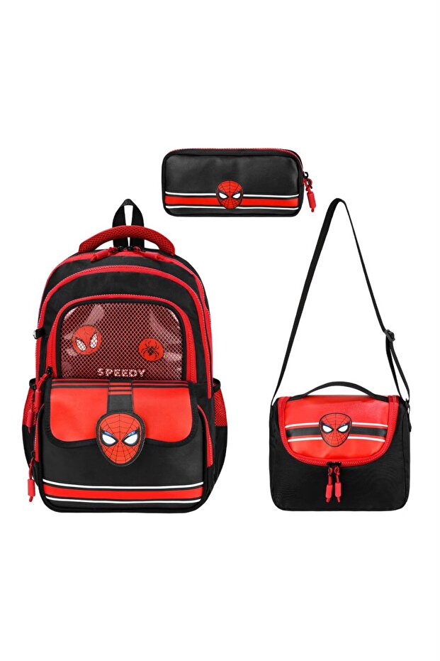 Multi-Compartment'Speedy' Orthopedic School Bag with Lid, Lunch Box and Pencil Holder, 3-Piece School Bag Set