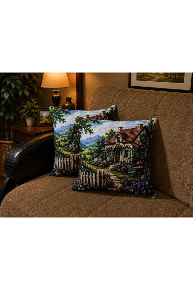 Landscape Patterned 4-Piece Decorative Throw Pillow Cover and Runner Set
