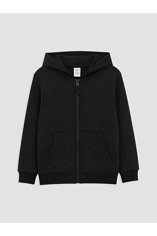 Lcw Kids Black Hooded Thick Boys' Zippered Sweatshirt