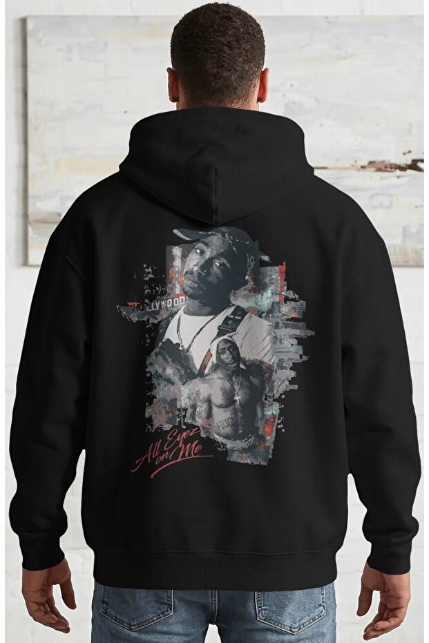 Tupac 2Pac Shakur Rapper All Eyez on Me Singer Back Printed Unisex Oversize Combed Cotton Hoodie