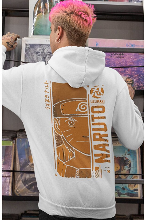 Design Naruto Uzumaki Anime Back Printed Unisex Oversize Combed Cotton Hoodie