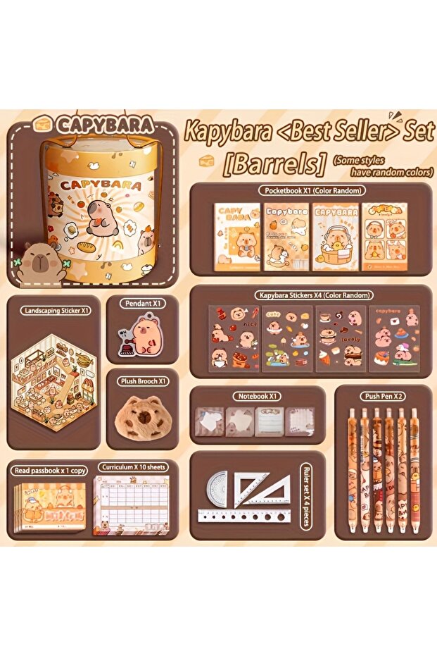 Best-seller Capybara Stationery Set Cute Cuddle Bucket Portable for School Student Kids Gift Birthda