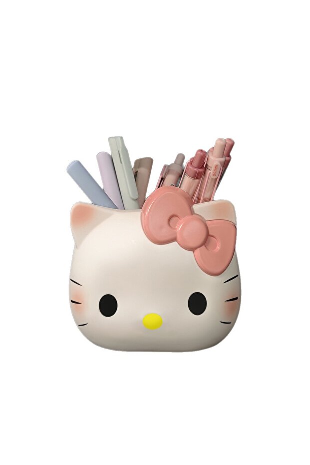 BT-KT Hello Kitty Pen Holder Cute Cartoon Desktop Organizer Makeup Brush Storage Box for Home Office