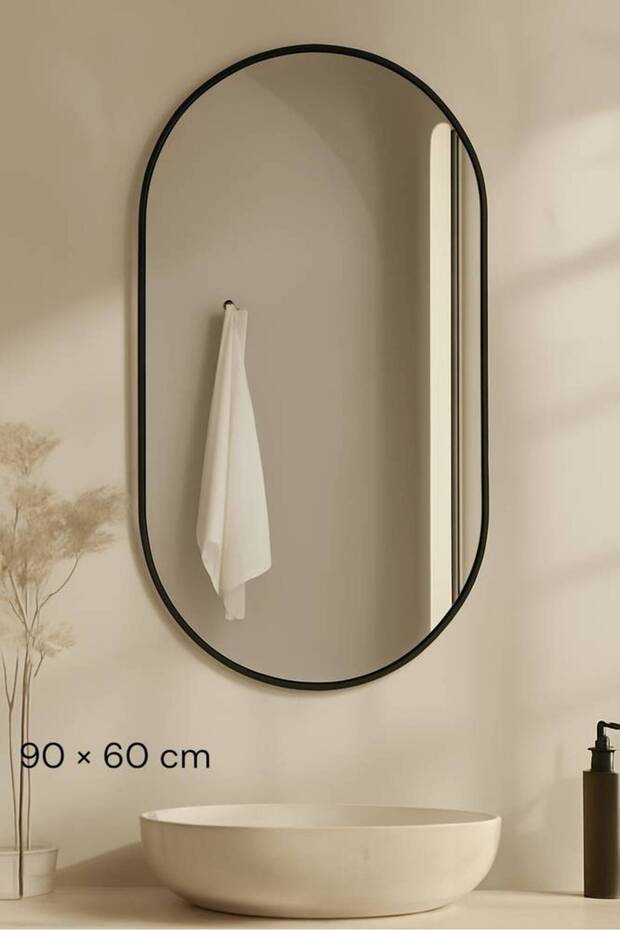 Oval Wall Mirror with Black Frame 90 X 60 cm
