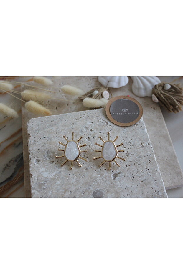 Vintage Sunbeam Earrings / White