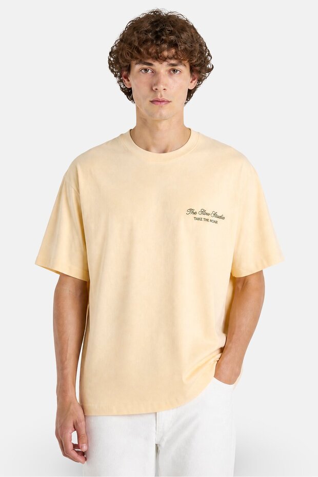 Men Crew Neck Short Sleeve Embroidered Logo T-Shirt, Beige