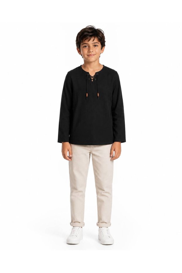 100% Cotton Muslin Drawstring Long Sleeve Children's T-Shirt
