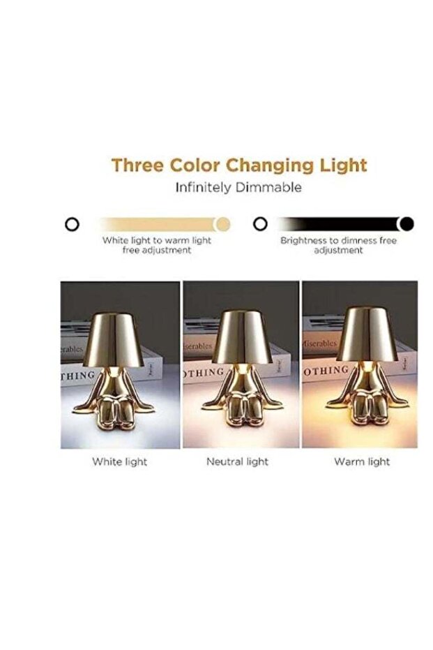 Bedside Touch Control Table Lamp, Creative Golden Man Decorative Thinker Statue LED Desk Lamp, USB Charging 3 Level Brightness Dimmable Night Light for Bedroom Office Living Room Decor Gift
