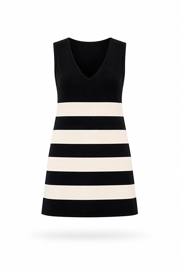 Sleeveless V-Neck Striped Dress