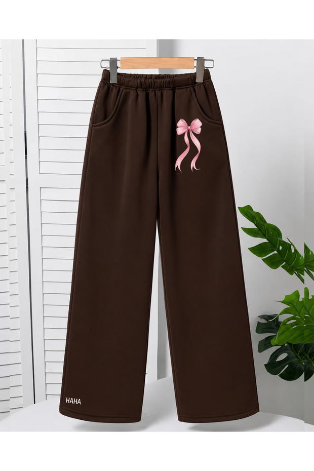 Girls' Wide Leg Sweatpants with Bow Print