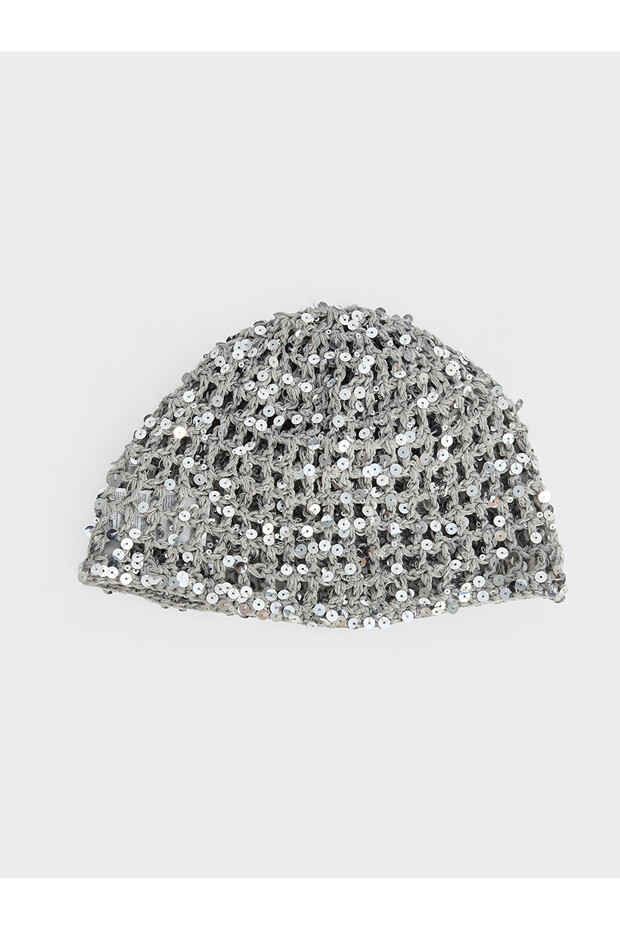 Two Mt Shop Quality Lcw Accessories Gray Sequined Women's Beret