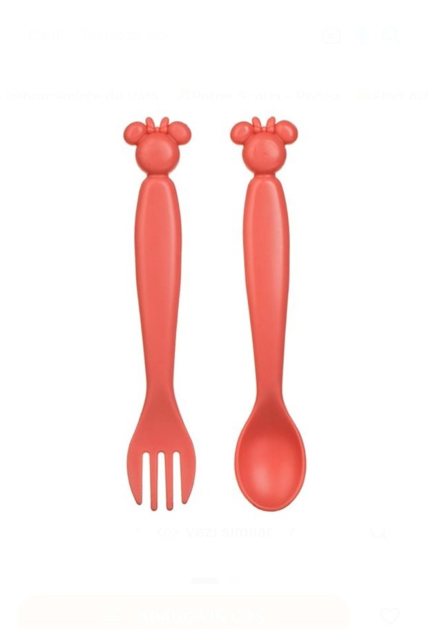Pink Plastic Spoon & Fork Top Bottom Set with Patterned