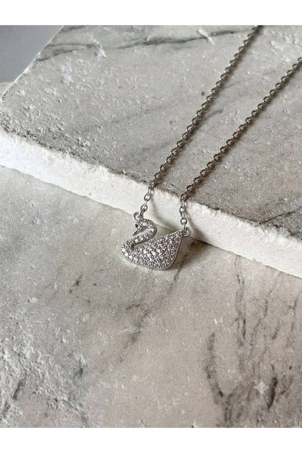 Steel Swan Necklace with Zircon Stone