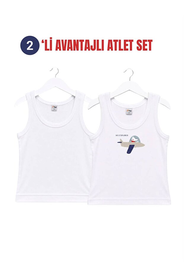 H&C 2-Pack Boys' Printed Unprinted 100% Cotton Thick Strap Undershirt White Soft Textured (1-14 Years)
