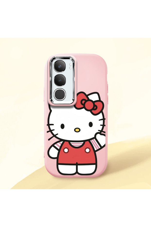 Vivo Y29 5g Compatible Case with Camera Protector Pink Silicone Couple Phone Case with Kitty Pattern