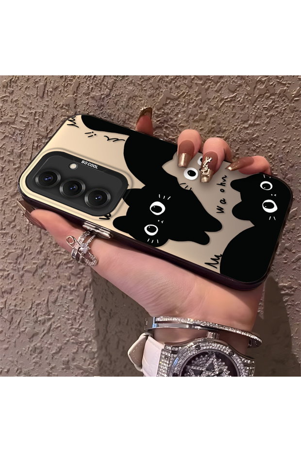 Samsung Galaxy S25 Compatible High-Quality Fun Black Cat Printed Case, Cute Stylish Impact-Resistant.