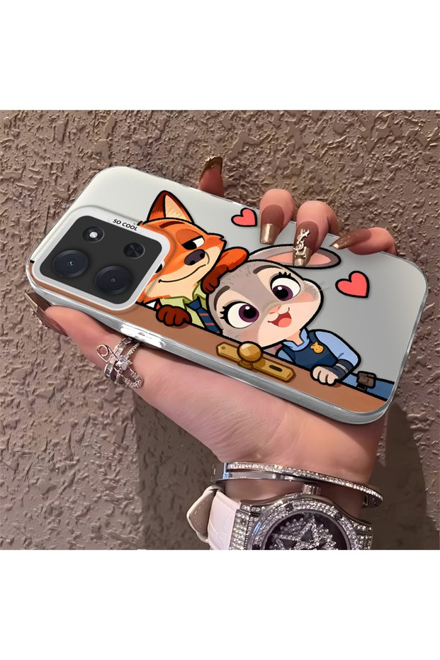 Poco C85 4g Compatible High Quality Cartoon Fox and Rabbit Couple Printed Case
