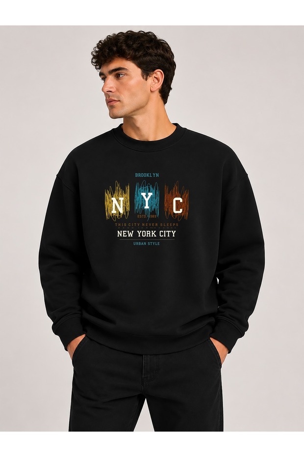 Nyc Printed Crew Neck 2 Thread Sweatshirt