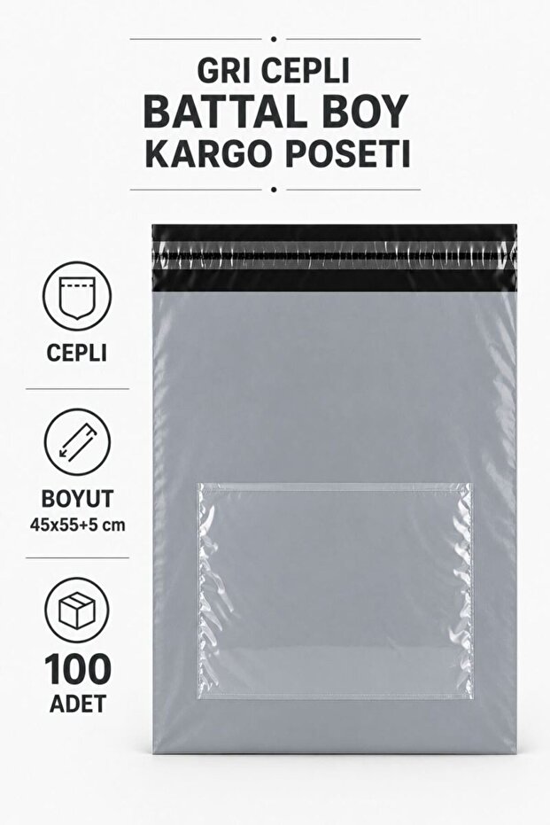 Gray Pocketed Oversized Cargo Bag 45X55+5 cm 100 Pieces