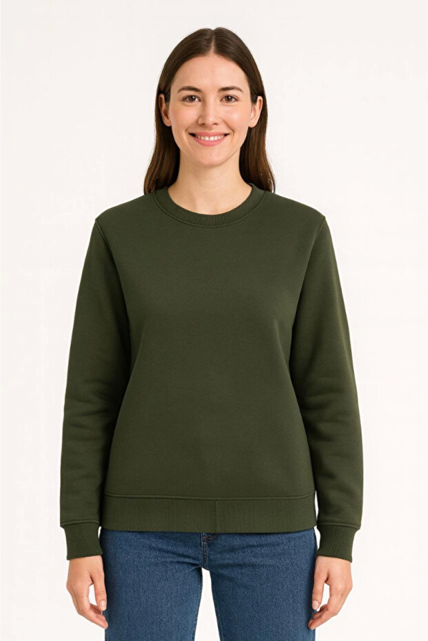 Three thread flat bicycle collar sweatshirt - khaki