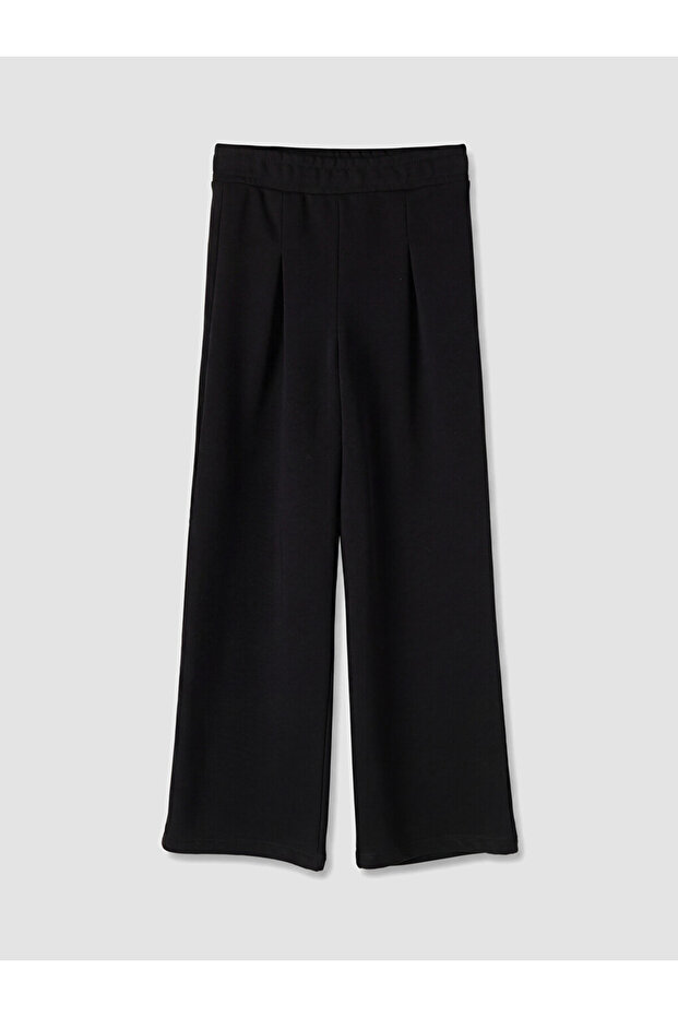 Black Wide-Legged Girls' Sweatpants with Elastic Waist