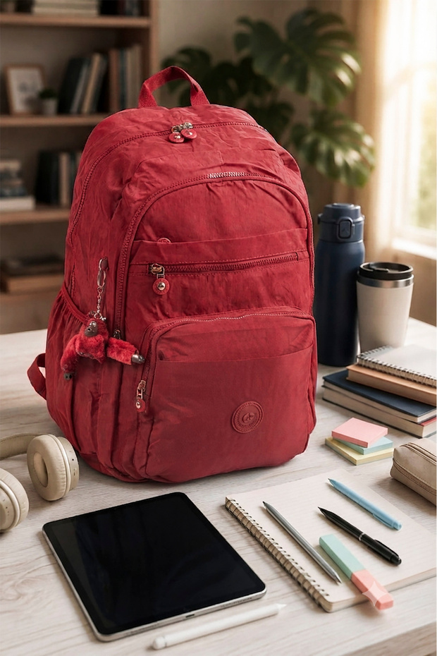 Large Size 47 cm Crinkle Waterproof Lightweight Multi-Compartment Sports, Travel, School, Laptop Backpack Red 1B