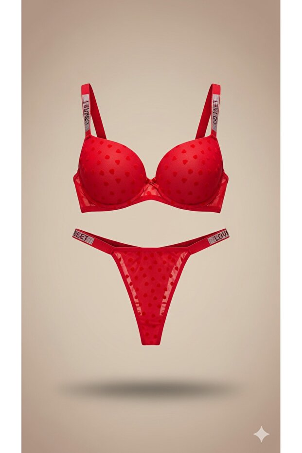 Patterned Padded Stone Bra Set