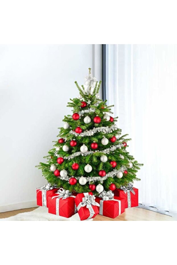 Fresh Premium Christmas Tree with Red and Silver Decorations 250cm