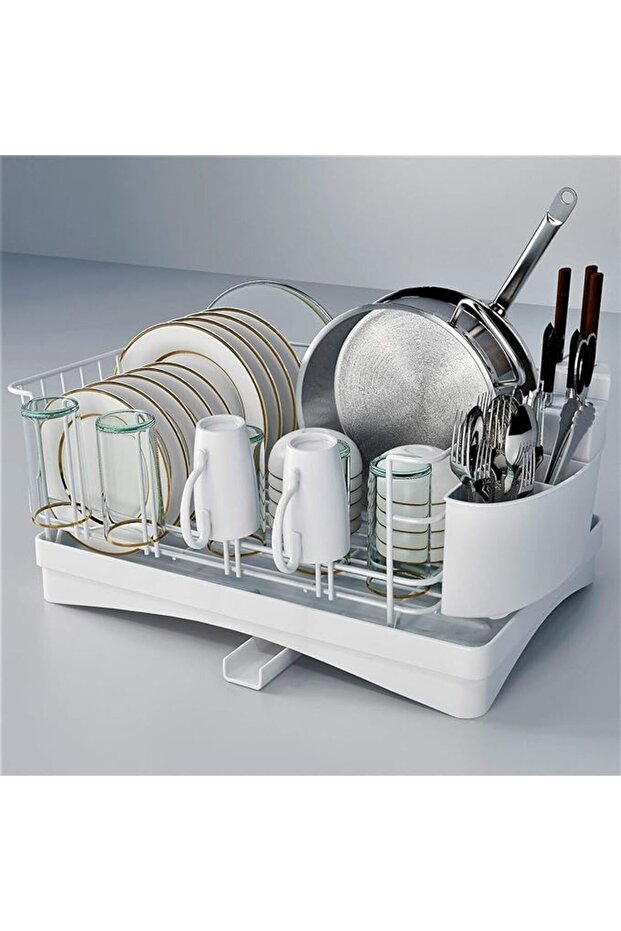 Large Dish Drying Rack, Dish Drainers with Rotatable Spout and Removable Drainboard, Space-Sav