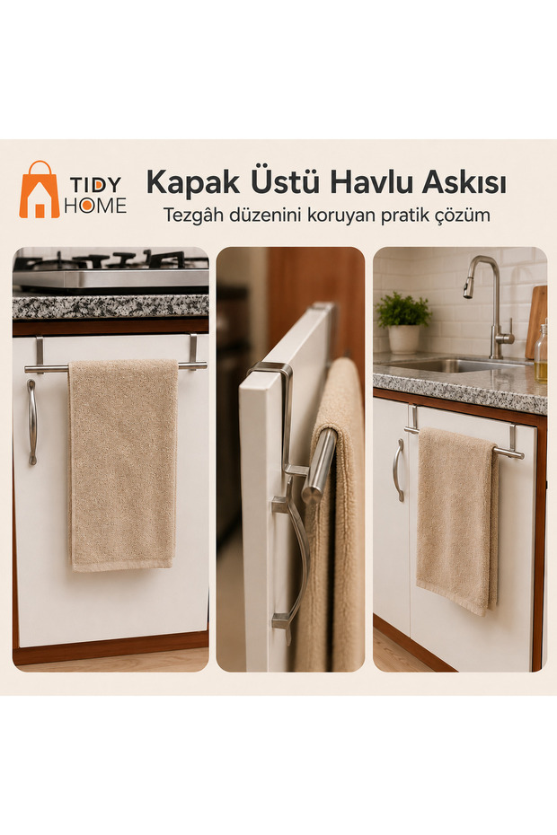 Chrome Metal Hanging Towel Rack – Attachable and Detachable Cloth Holder Hanger for over Cabinet Door - Kitchen and Bathroom