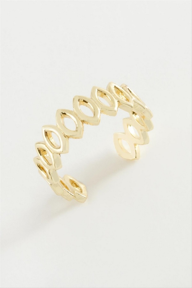 Kmrsfres Oval Chain Patterned Metal Ring (174537) - Yellow