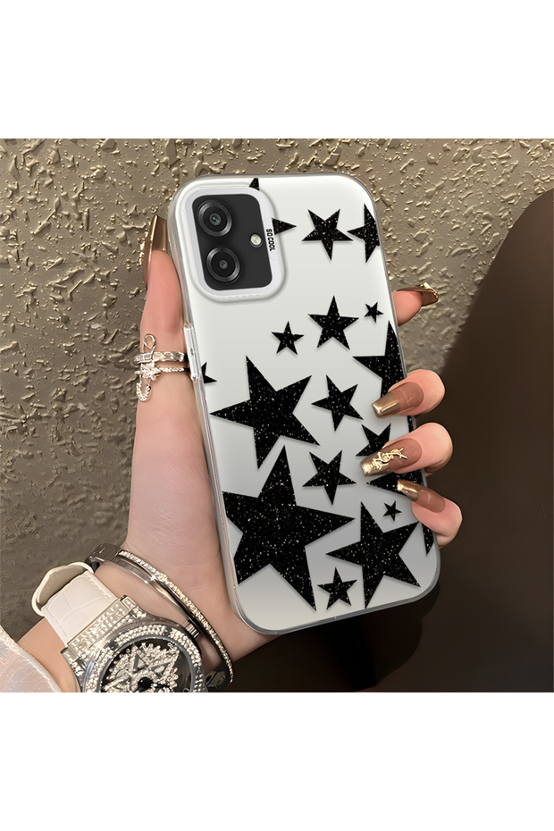 Samsung Galaxy A07 4g Compatible High Quality Flat Print Black Star Patterned Cool Silicone Case