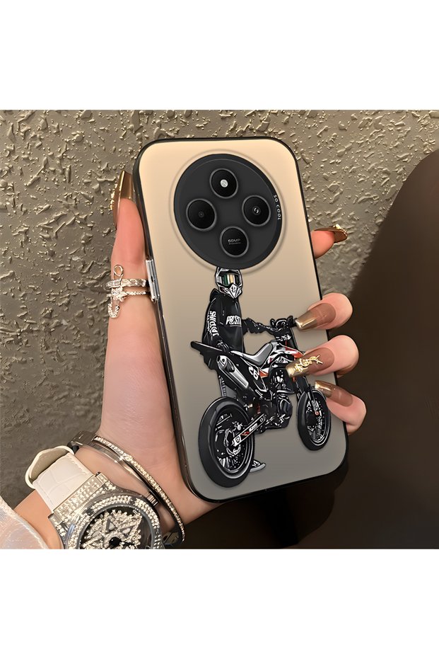 Redmi A4 Compatible with Helmeted Motorcyclist Drawing Printed Men's Style Phone Protective Case