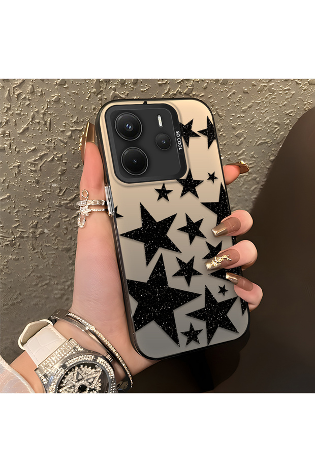 Redmi Note 14 4g Compatible High-Quality Flat Print Black Star Pattern Cool Silicone Phone Case