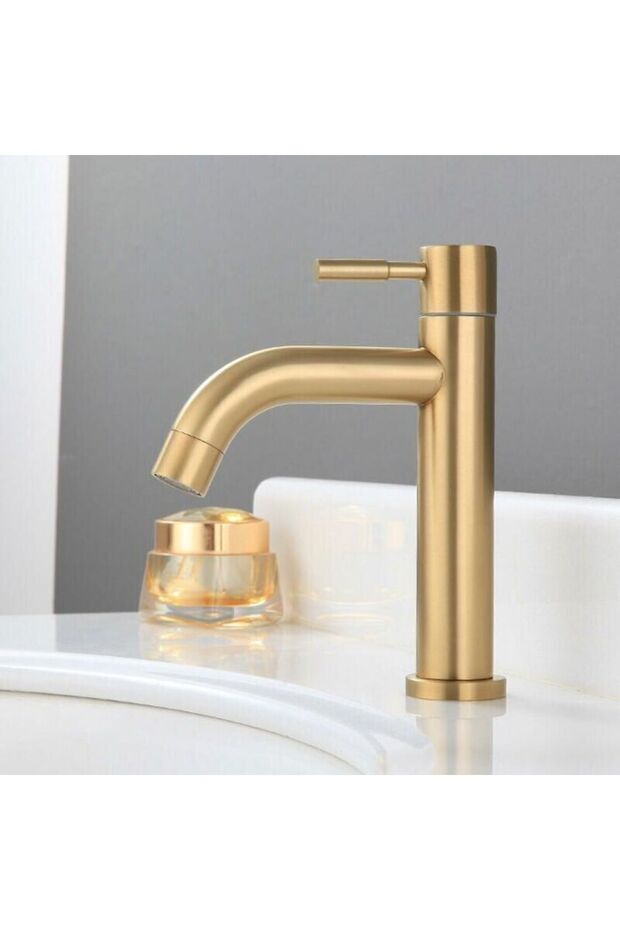 Single cold water basin faucet stainless steel bathroom countertop faucet interface