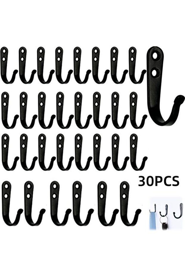 Black 30-Pack Metal Wall Coat Hooks 3x4.5 cm