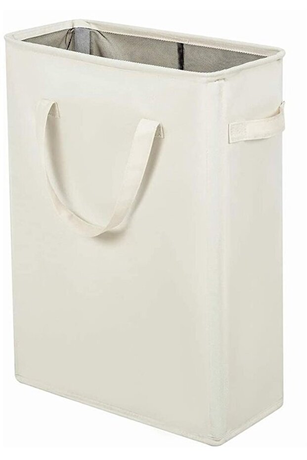Narrow Collapsible Oxford Cloth Laundry Basket with Handles - 45 Liters - Beige
