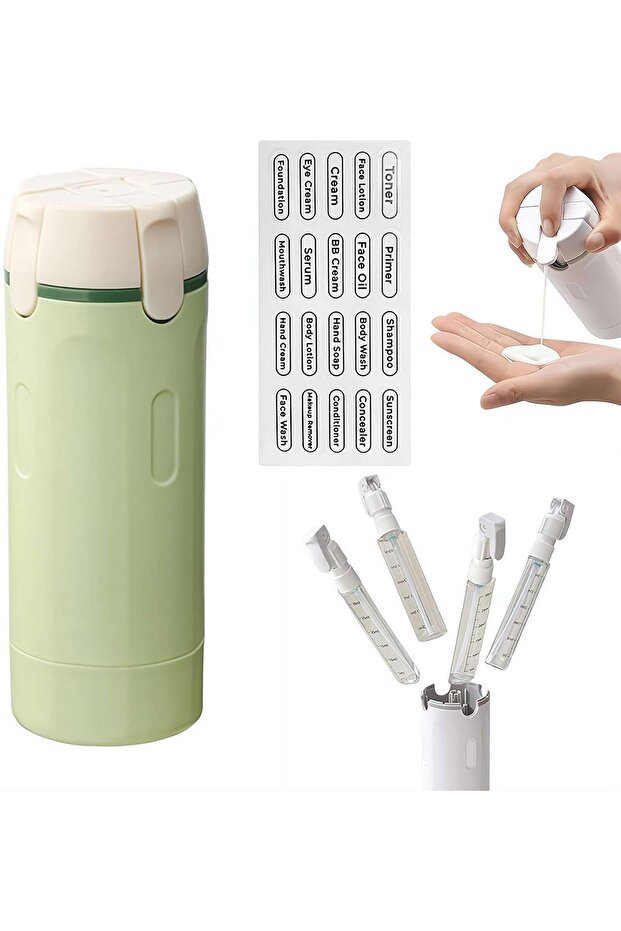 4-in-1 travel shampoo & conditioner dispenser,leak-proof & refillable silicone material,lockable transparent & portable design,air travel,eco-friendly
