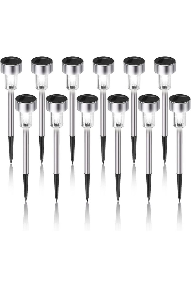 Solar Waterproof Outdoor Lights Stainless Steel LED Landscape Decoration Courtyard Path Walkway Terrace Lawn 12-Pack Cool White