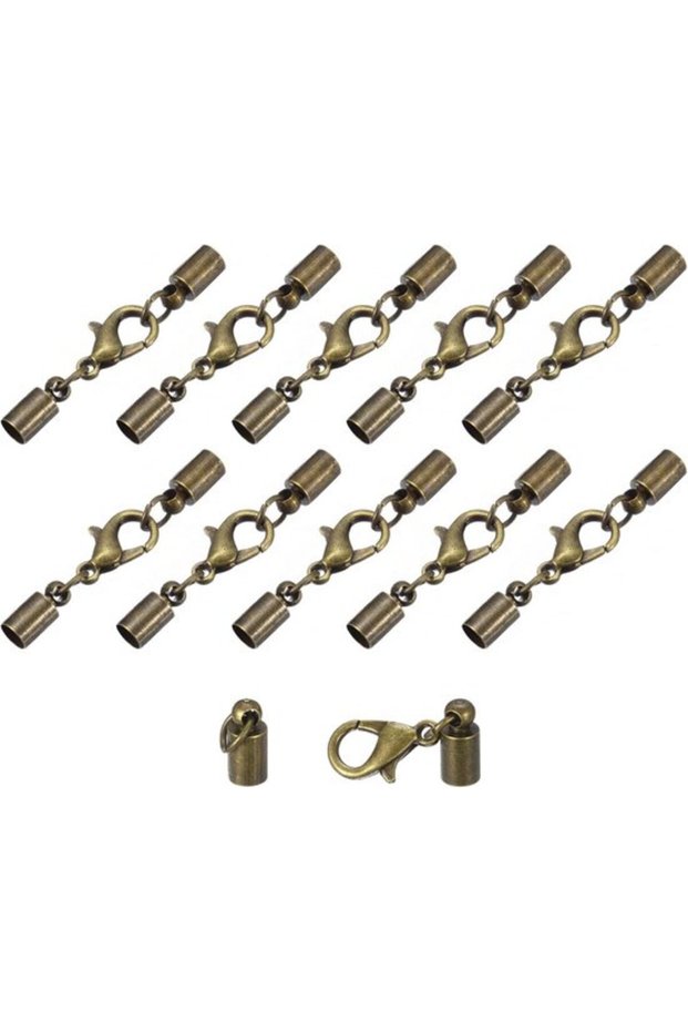 10 sets of 4mm leather cord end caps with carabiners - Jewelry Making