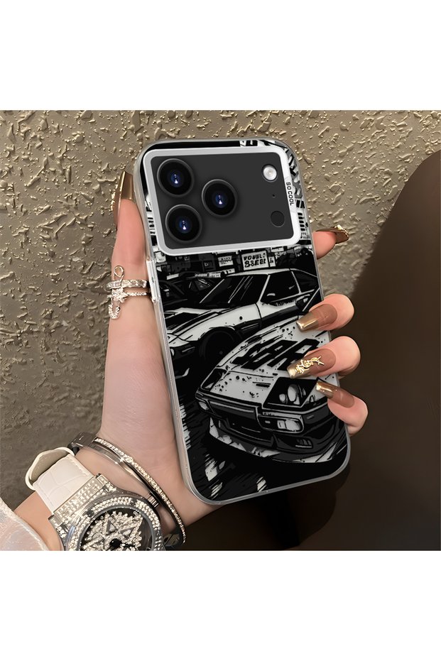 iPhone 17 Pro Compatible Manga Drawing Classic Car Flat Print Quality Silicone Case
