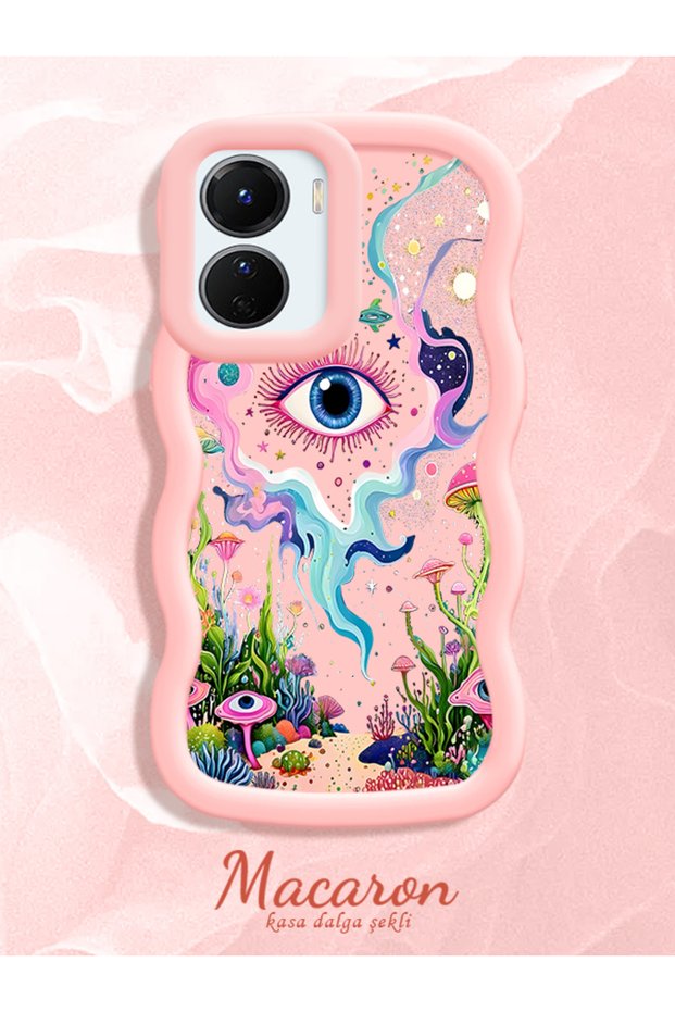 Vivo Y16 Compatible Colored Psychedelic Eye Mushroom Drawing Flat Print Case