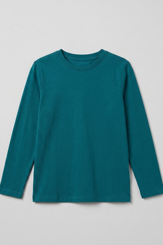 T-Shirt Boy's Basic Green T-Shirt Long Sleeve 100% Cotton Crew Neck Unprinted Tshirt