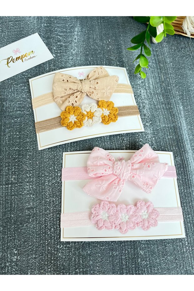 Baby Girl Scallop Bow Bandana Knitted Flower Bandana
